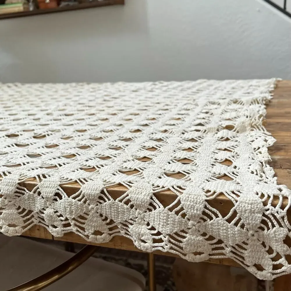 Vtg Crochet Handmade Table Topper Or Dresser Scarf White 59